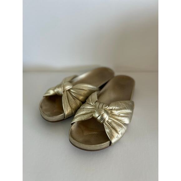 Tory Burch Logo Gold Puffy Knotted Slides Cloud Sandals Womens Shoes 8.5 - Picture 1 of 13